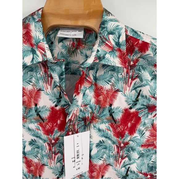 Projek Raw‎ Button Down Shirt Men's Hawaiian Tropical Print NWT Sz L - Picture 2 of 6